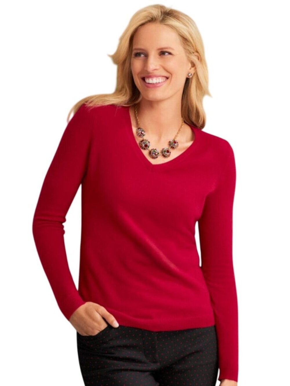 Talbots Red Cashmere V Neck Sweater Quiet Luxury Size M